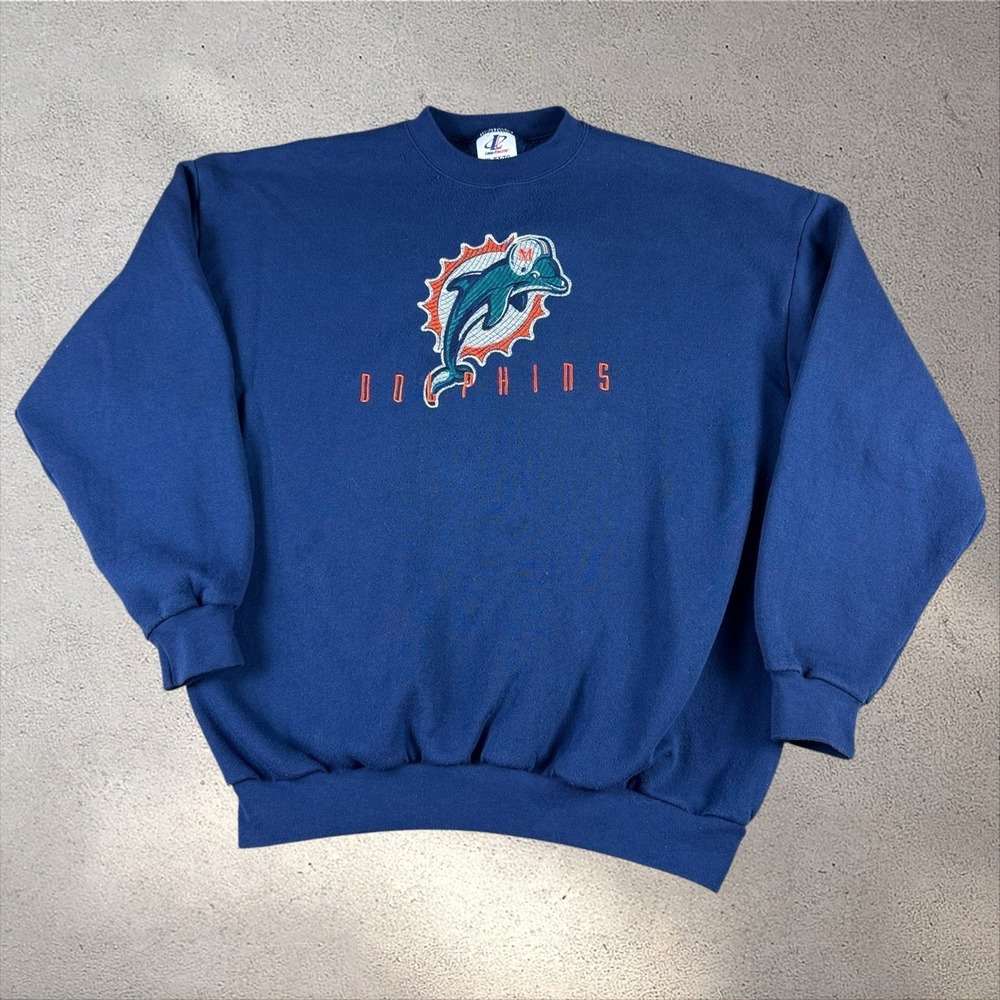 Vintage Miami Dolphins Sweater Mens XL NFL Embroidered Sweatshirt Logo Athletic